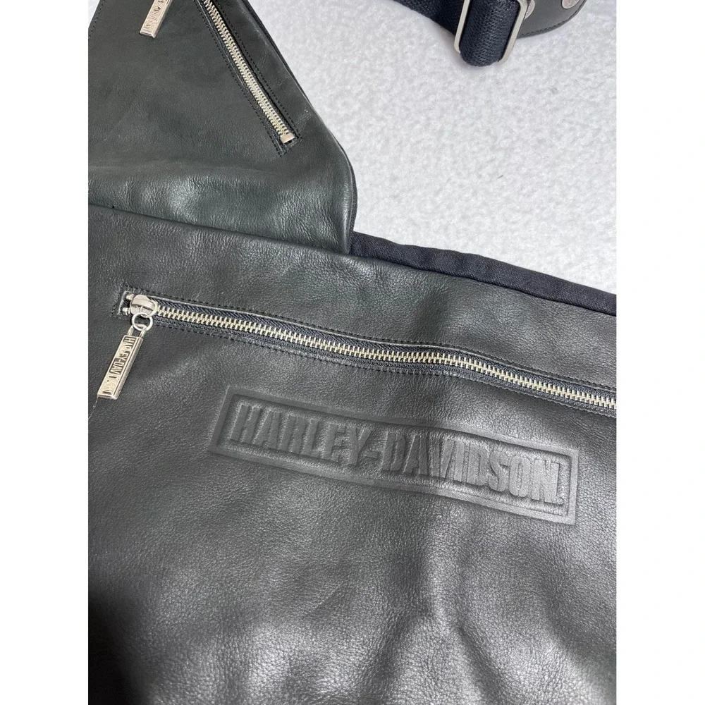 Harley Davidson Black Leather Sling Bag Crossbody Biker Moto Embossed Logo